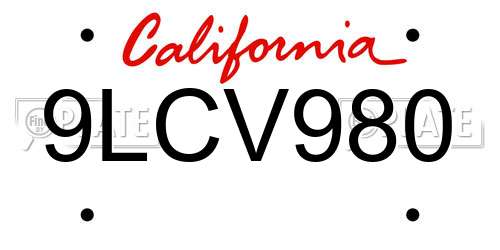 9LCV980 California License Plate