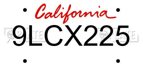 9LCX225 California License Plate