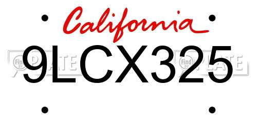 9LCX325 California License Plate