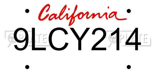 9LCY214 California License Plate