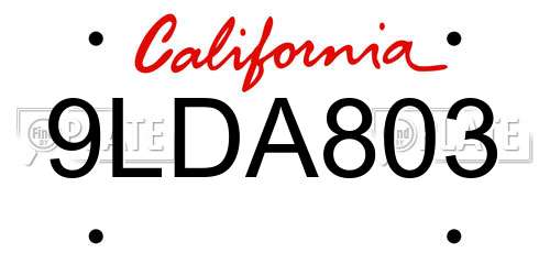9LDA803 California License Plate