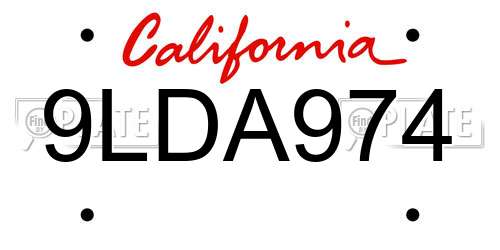 9LDA974 California License Plate