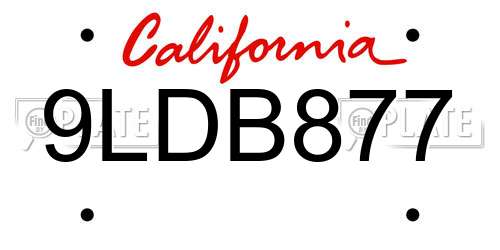 9LDB877 California License Plate