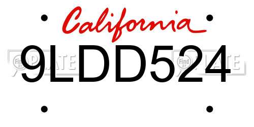 9LDD524 California License Plate