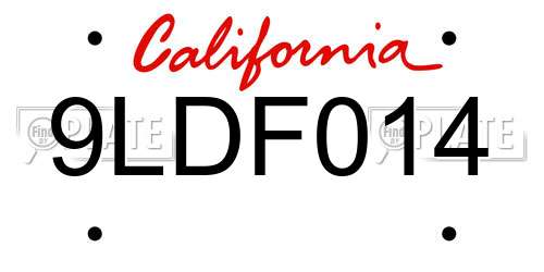 9LDF014 California License Plate