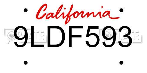 9LDF593 California License Plate