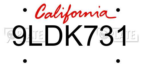 9LDK731 California License Plate