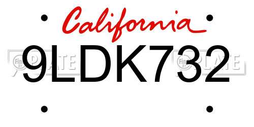 9LDK732 California License Plate
