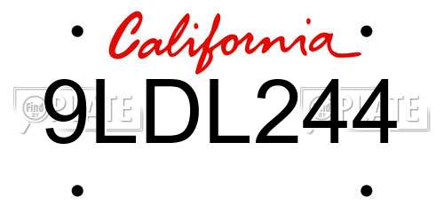 9LDL244 California License Plate
