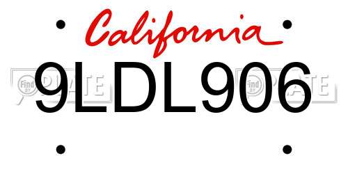 9LDL906 California License Plate