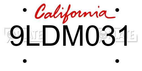 9LDM031 California License Plate