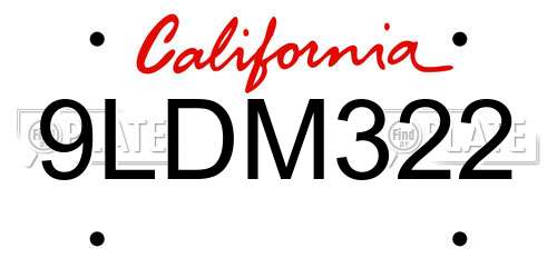 9LDM322 California License Plate
