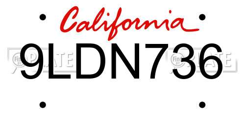 9LDN736 California License Plate