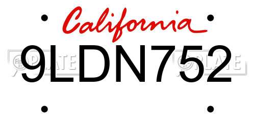 9LDN752 California License Plate