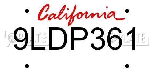 9LDP361 California License Plate