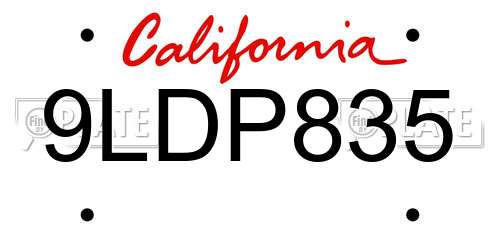 9LDP835 California License Plate