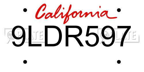 9LDR597 California License Plate
