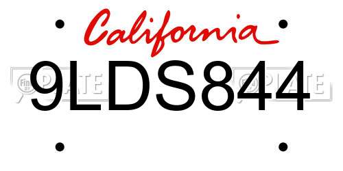 9LDS844 California License Plate