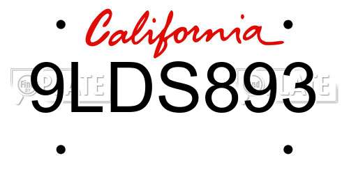 9LDS893 California License Plate