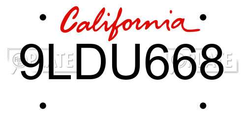 9LDU668 California License Plate