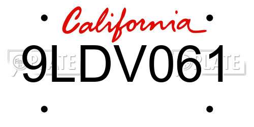 9LDV061 California License Plate