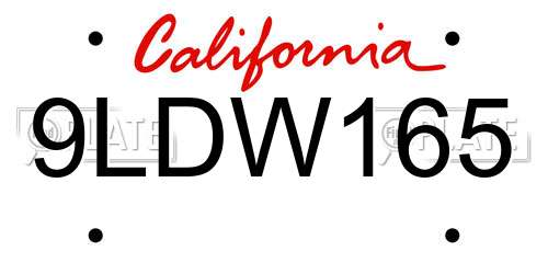 9LDW165 California License Plate