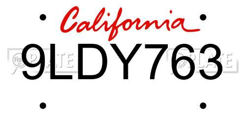 9LDY763 California License Plate