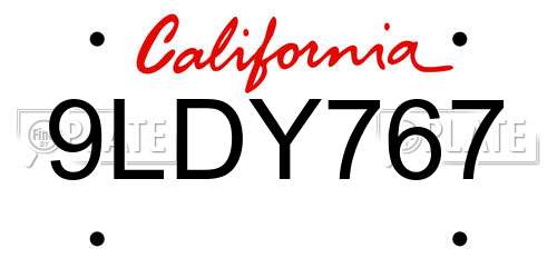 9LDY767 California License Plate