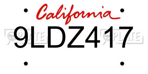 9LDZ417 California License Plate
