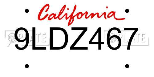 9LDZ467 California License Plate