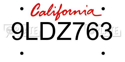 9LDZ763 California License Plate