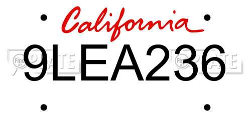 9LEA236 California License Plate