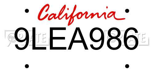9LEA986 California License Plate