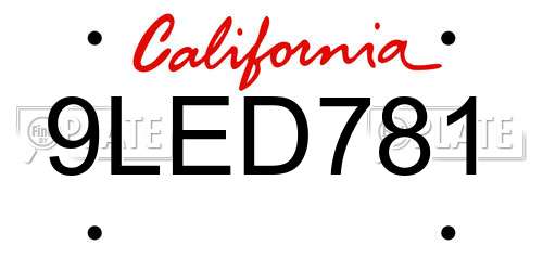 9LED781 California License Plate