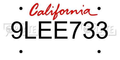 9LEE733 California License Plate