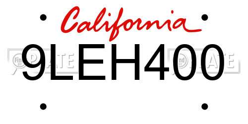 9LEH400 California License Plate