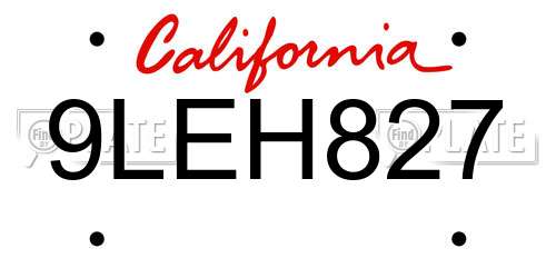 9LEH827 California License Plate