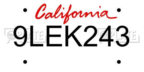 9LEK243 California License Plate