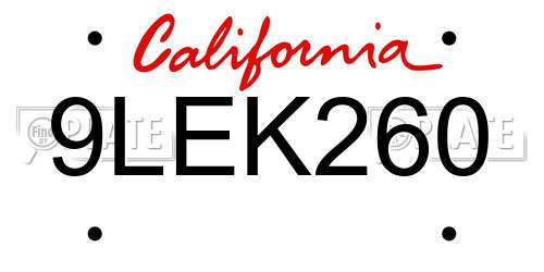 9LEK260 California License Plate