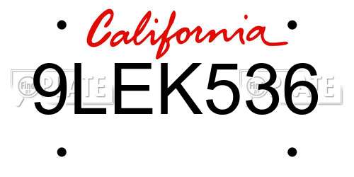 9LEK536 California License Plate