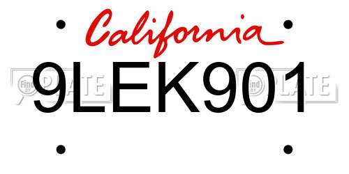 9LEK901 California License Plate