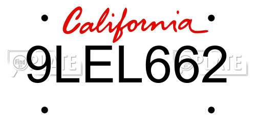 9LEL662 California License Plate