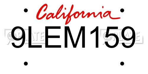 9LEM159 California License Plate