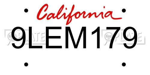 9LEM179 California License Plate