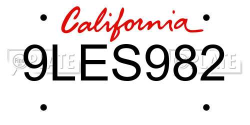 9LES982 California License Plate