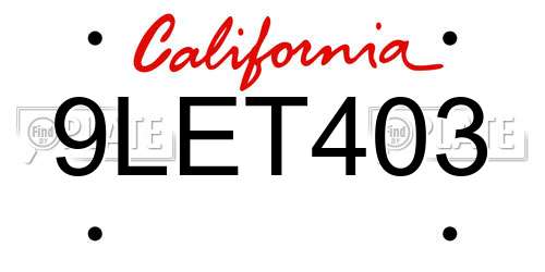 9LET403 California License Plate
