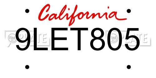 9LET805 California License Plate