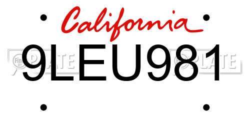 9LEU981 California License Plate