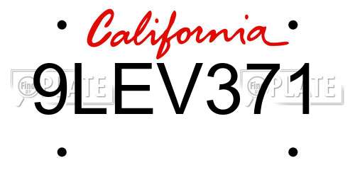 9LEV371 California License Plate