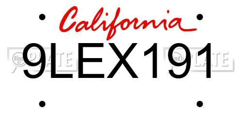 9LEX191 California License Plate